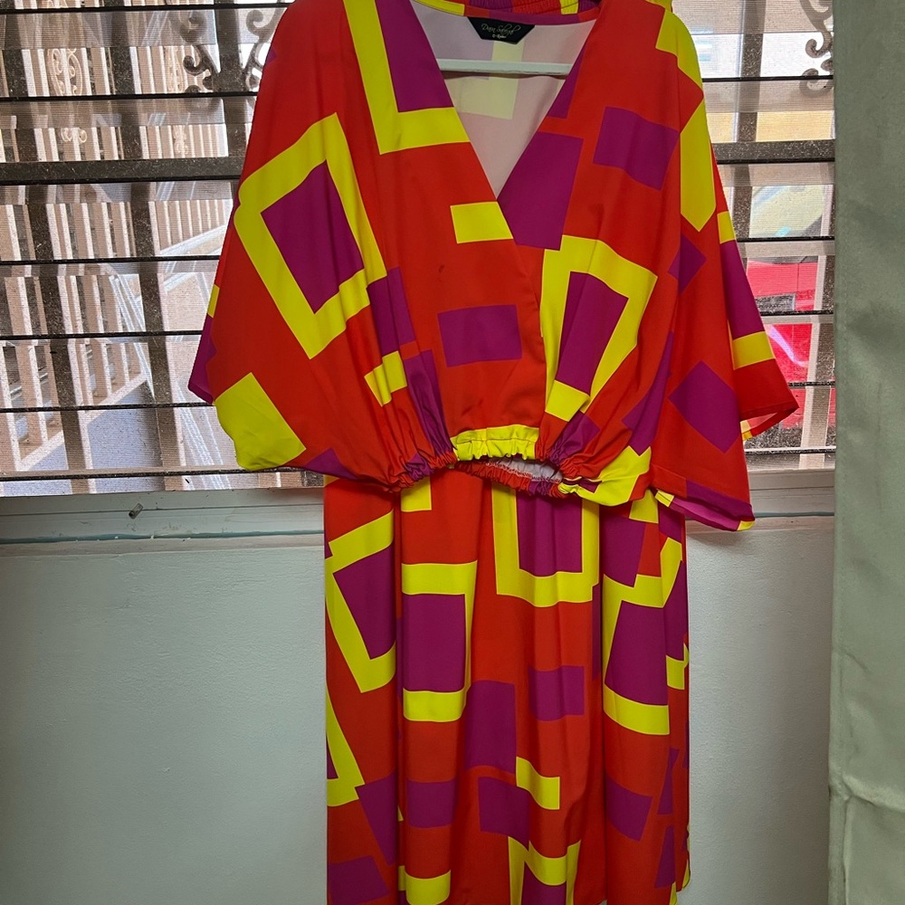 Diane Von Furstenberg Red and Yellow Geometric Midi Dress